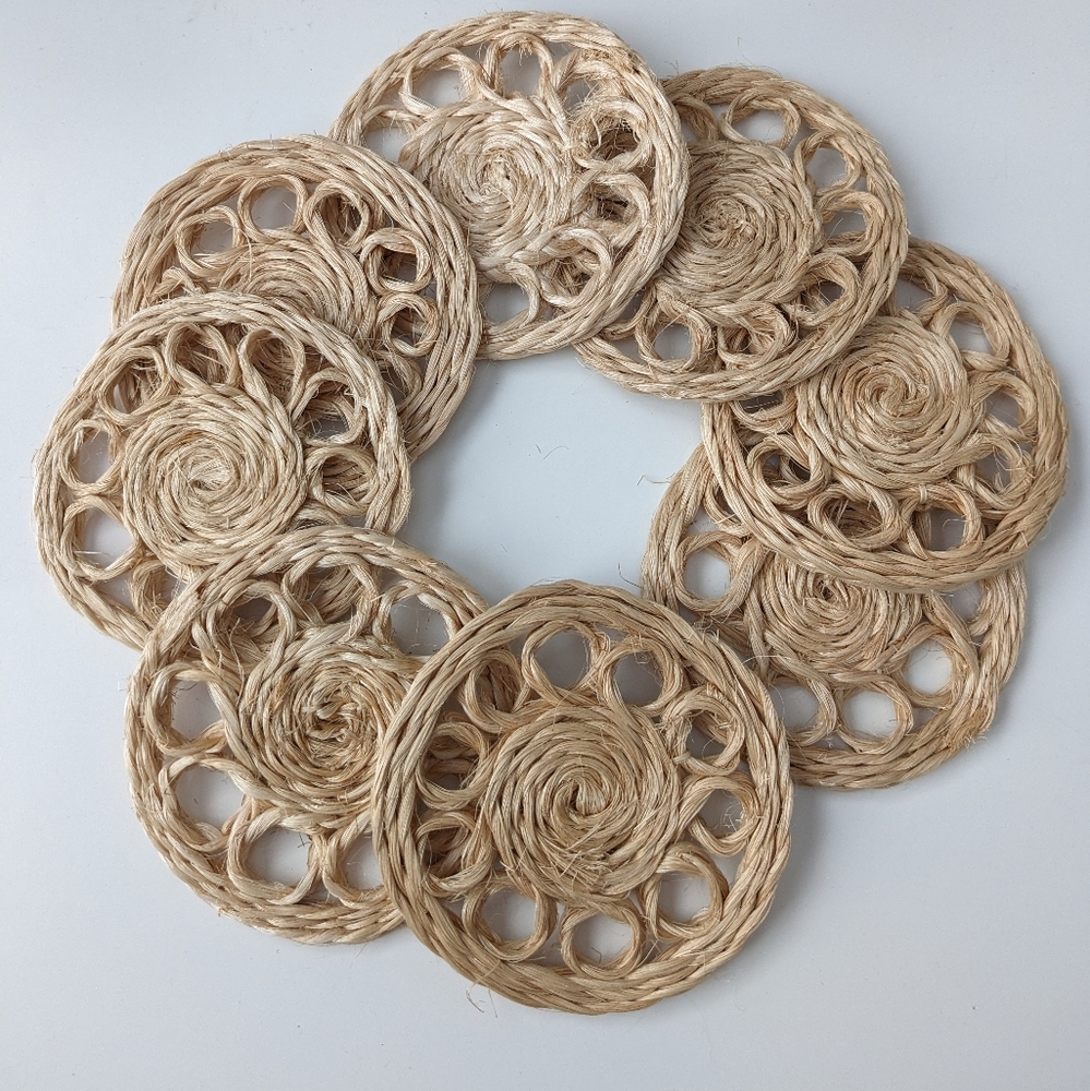 Set of 8 Boho Rattan Coasters Handmade